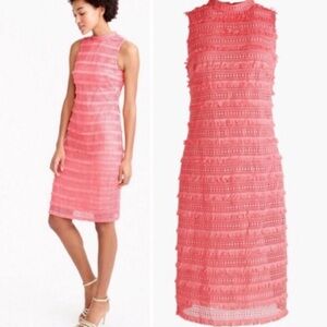 EUC J.Crew Dress Coral Fringe Sleeveless High Neck Sheath Size 10 Tall